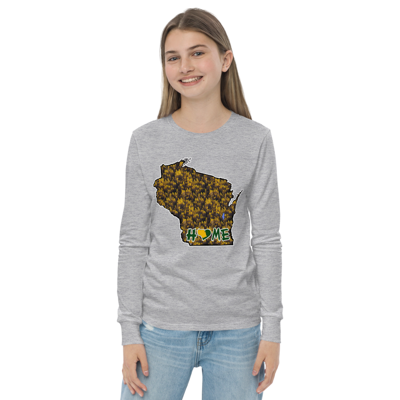 Youth Long Sleeve - Wisconsin - Lakes/Trees - Heart Home  Pro
