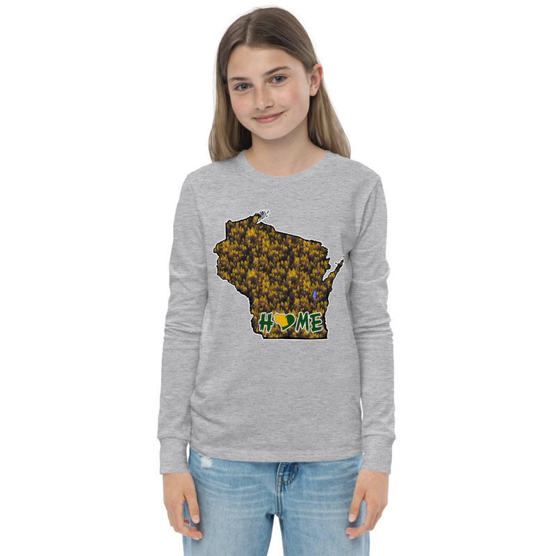 Youth Long Sleeve - Wisconsin - Lakes/Trees - Heart Home  Pro