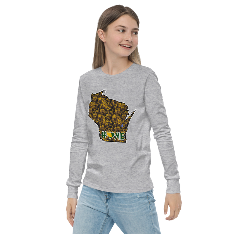 Youth Long Sleeve - Wisconsin - Lakes/Trees - Heart Home  Pro