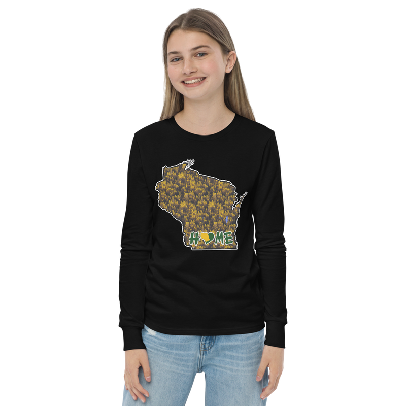 Youth Long Sleeve - Wisconsin - Lakes/Trees - Heart Home  Pro