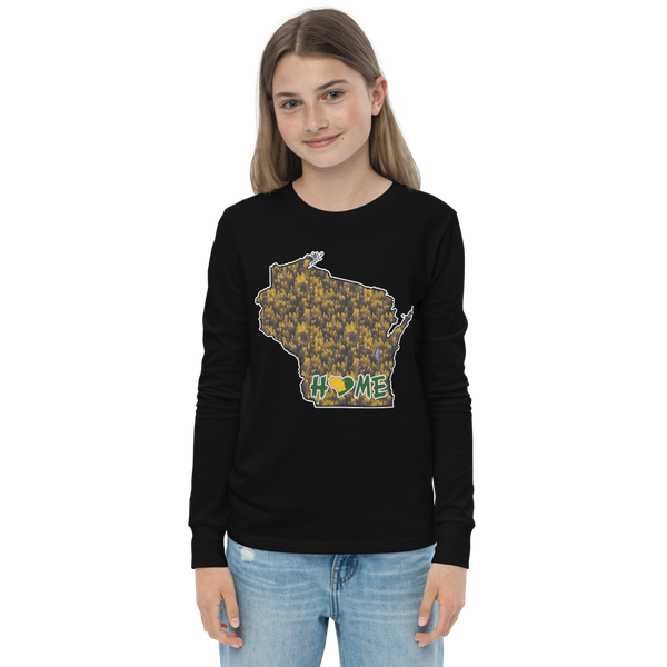 Youth Long Sleeve - Wisconsin - Lakes/Trees - Heart Home  Pro