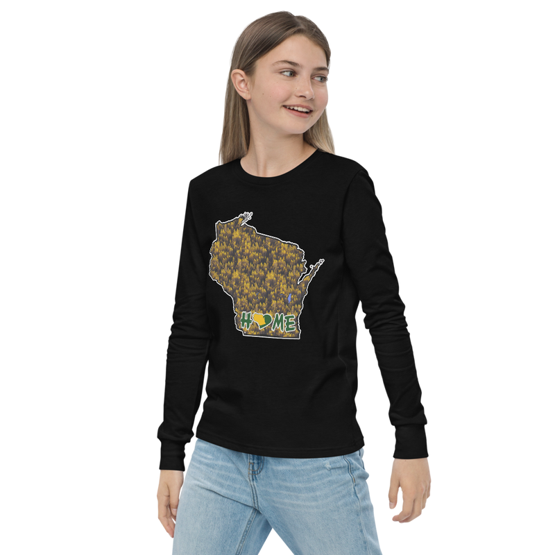 Youth Long Sleeve - Wisconsin - Lakes/Trees - Heart Home  Pro