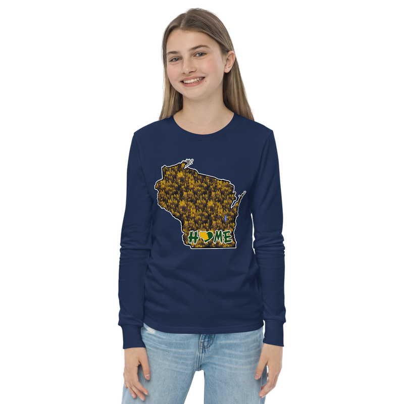 Youth Long Sleeve - Wisconsin - Lakes/Trees - Heart Home  Pro
