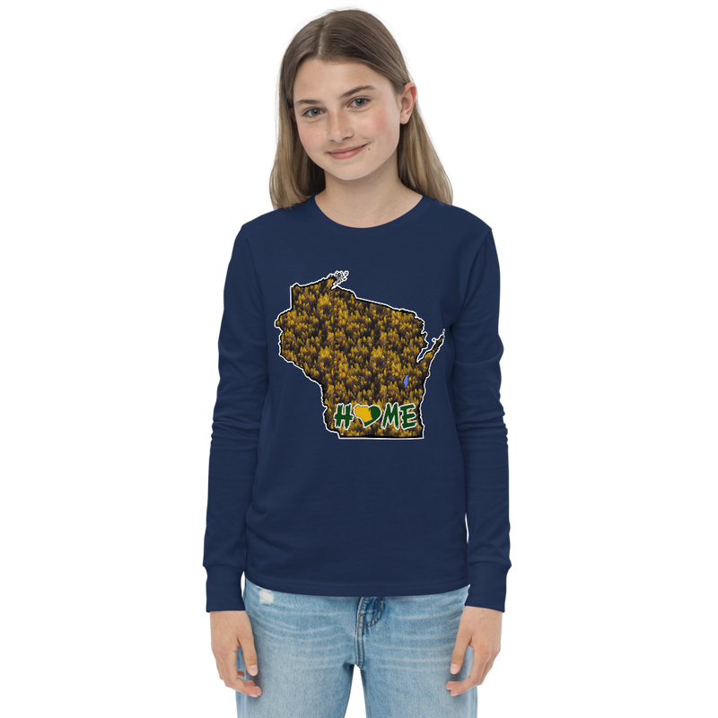 Youth Long Sleeve - Wisconsin - Lakes/Trees - Heart Home  Pro