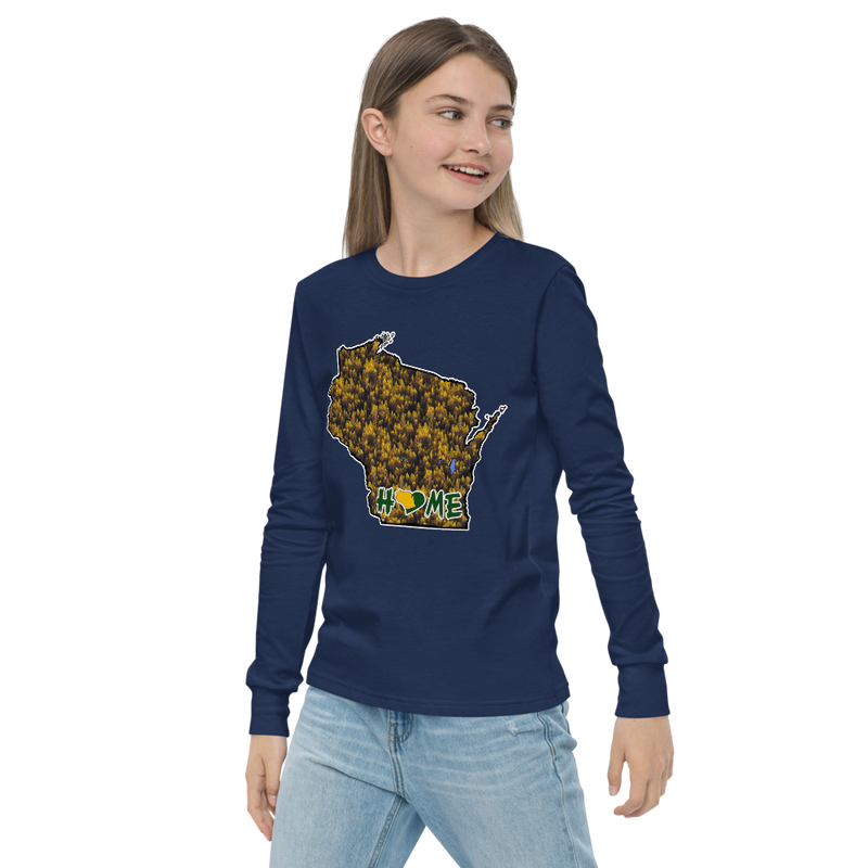 Youth Long Sleeve - Wisconsin - Lakes/Trees - Heart Home  Pro