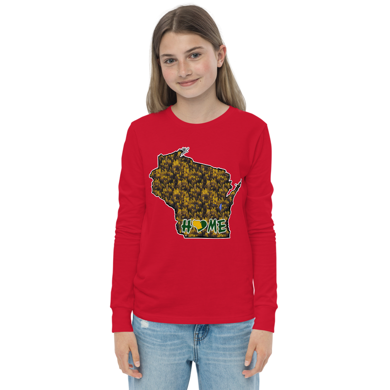 Youth Long Sleeve - Wisconsin - Lakes/Trees - Heart Home  Pro